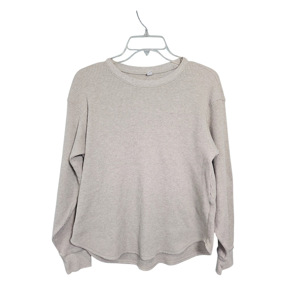 Uniqlo Waffle Knit Crew Neck Thermal Top Beige Tan Women Small